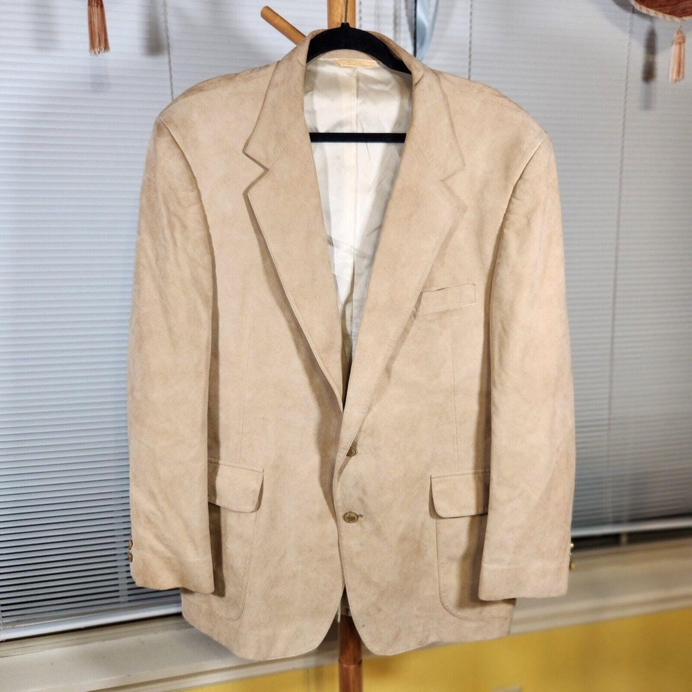 Vintage Silver Loom 46R $250 Beige Suede Leather Two Button Classic Blazer Coat